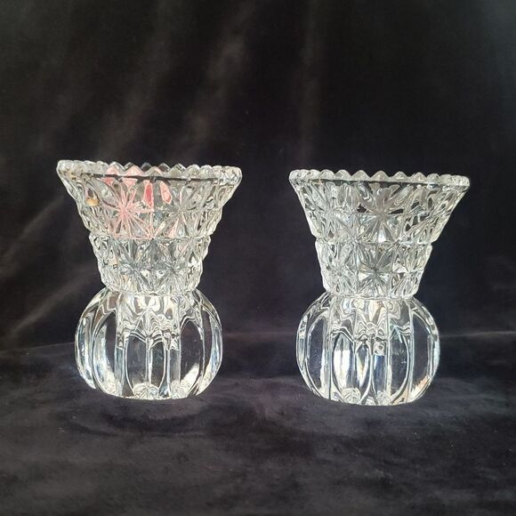 Lovely Pair of Vintage Lead Crystal Taper Candle Holders - Brand New -Never Used - Picture 1 of 3